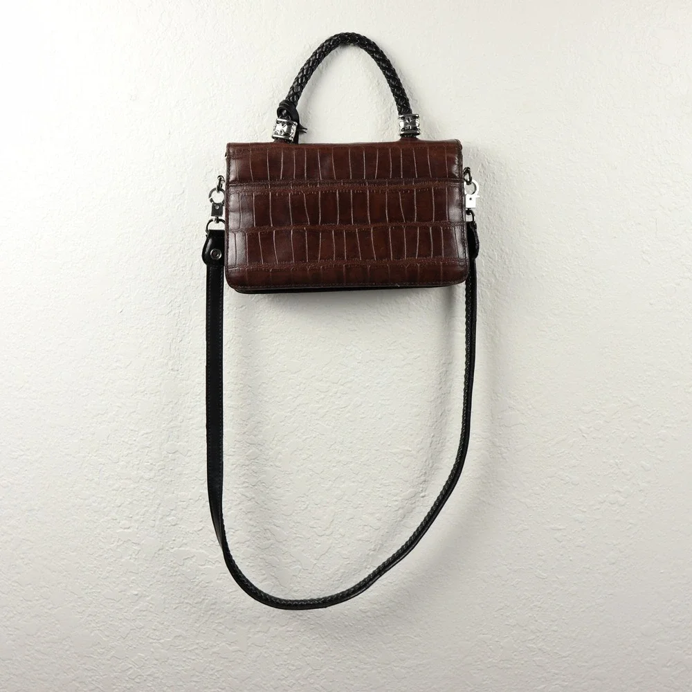 Mark Chantal Y2K 90s Dark Brown Croc Embossed Handbag Heart Charm Clutch Crssbdy